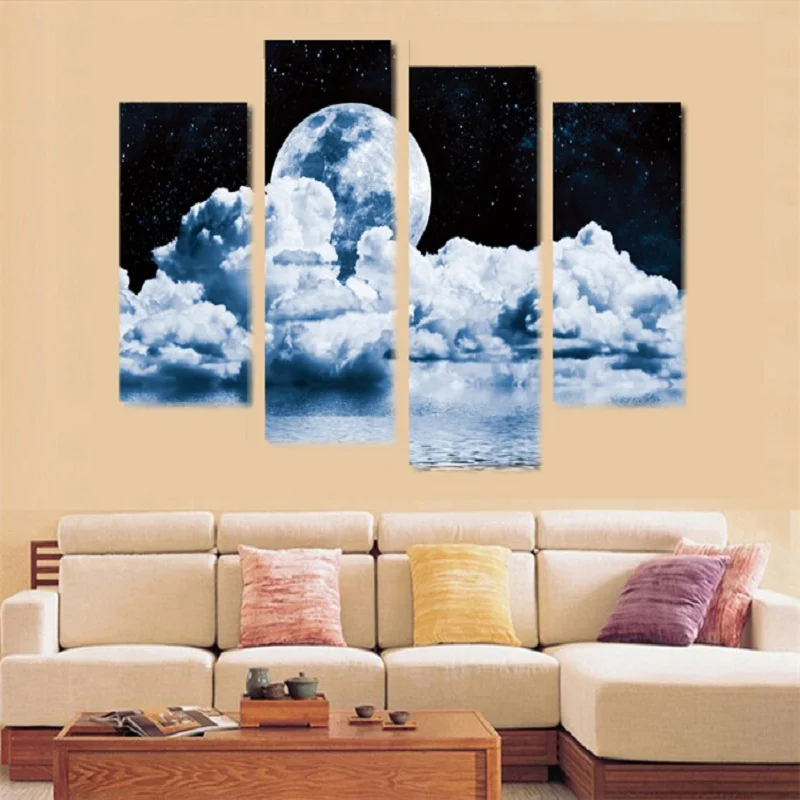 

Angel's Art 4pcs/Set Unframed Moon And Cloud Sky Landscape Print Home Decoartion Oil Painting On Canvas