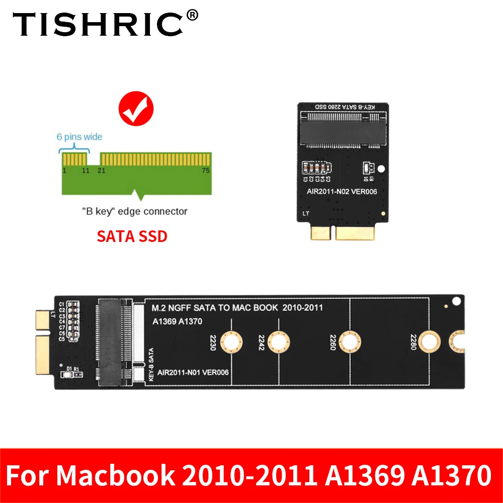 

Переходник TISHRIC M.2 NGFF SATA SSD, переходник, переходник для жесткого диска, переходная карта для Macbook 2011-2012 A1369 A1370, переходник, адаптер SATA B-key