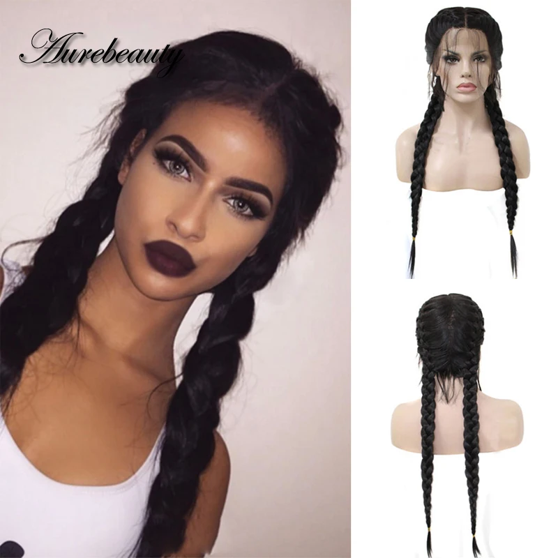 

Парик из синтетических плетеных волос на сетке, полностью машинная работа, Черные искусственные волосы, две косы, африканские волосы, короб...