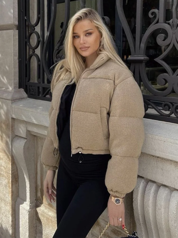 Winter Casual Stand Collar Warm Thick Zipper Grey Cotton Short Coats for Woman 2022 Fashion Ladies Khaki Puff Parkas Outwear