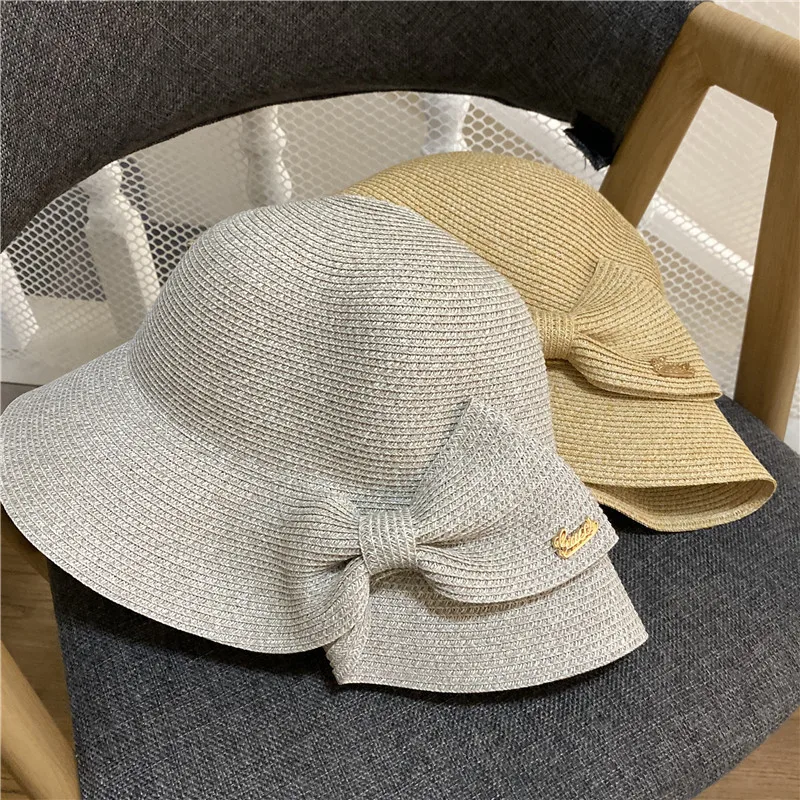 

French Style Restoring Ancient Ways Inclined Bow Drill The Straw Fisherman Hat Shading Straw Hat Summer Travel Is Prevented Bask