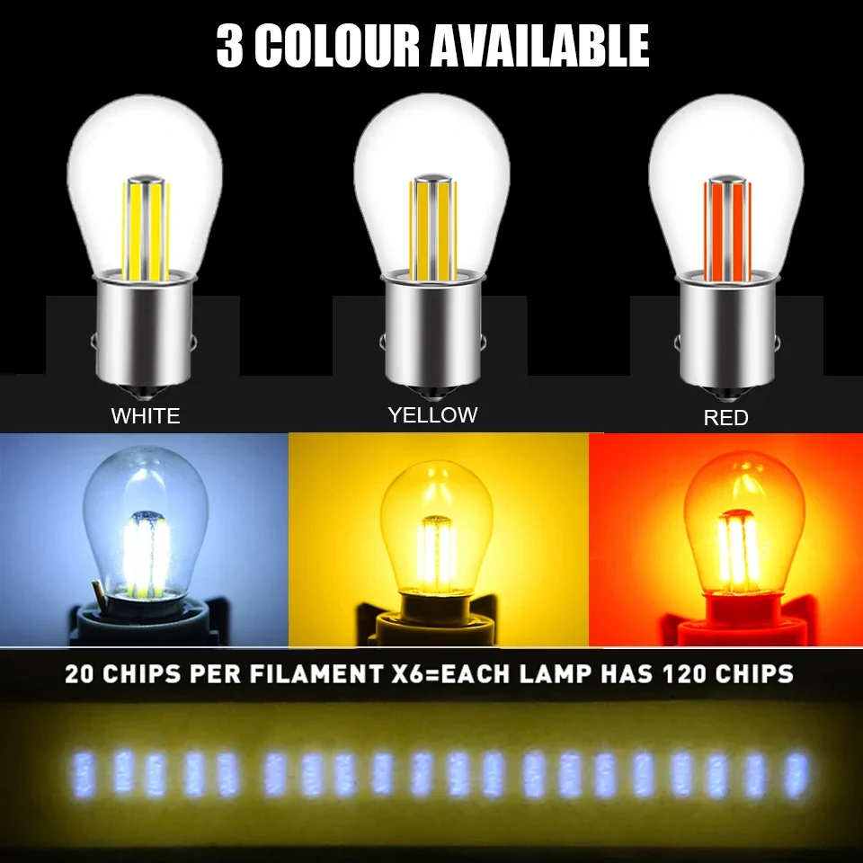 1x6 чип накаливания 1156 Led P21W автомобильная лампа головного света S25 Авто Ba15s