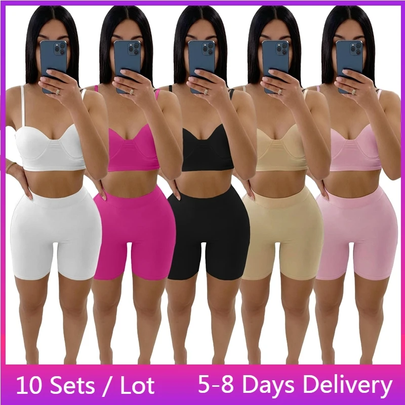 

Wholesale Items Summer Two Peice Set for Women Matching Sets Streetwear Y2k Clothes Backless Biker Shorts and Low-cut Co Ord Set