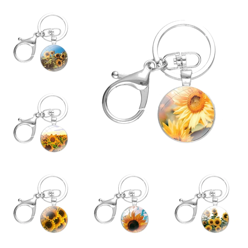 

Желтые брелки в виде подсолнуха, ручная работа, стеклянный кабошон, сплавы, брелки, подвески, автомобильные брелки, безделушки, подарок, мультяшный дизайн, мода