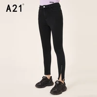 a21 black high waist high waist women slim jeans 2022 skinny cuffs denim pants ladies korean fashion cotton pencil trousers