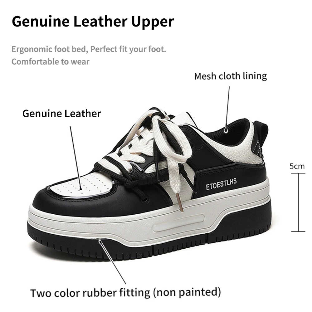 Somiliss Genuine Leather Women Chunky Sneakers Lace-Up Round Toe Fashion Platform Ladies Spring Casual Shoes Designer Brand