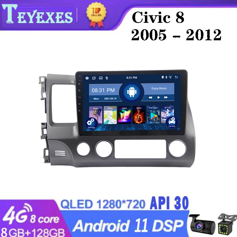 

TEYEXES Carradio For Honda Civic 8 FK FN FD 2005 - 2012 Car Radio Stereo Multimedia Video Player Navigation GPS Android 11 2 Din