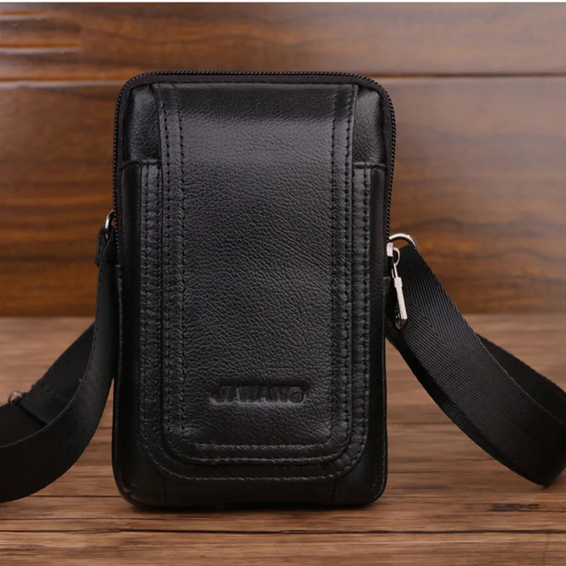 

Real Cowhide Male Hip Bum Belt Fanny Pack Cell Phone Case Bag Hook Purse High Quality Genuine Leather Men Waist Shoulder Bags