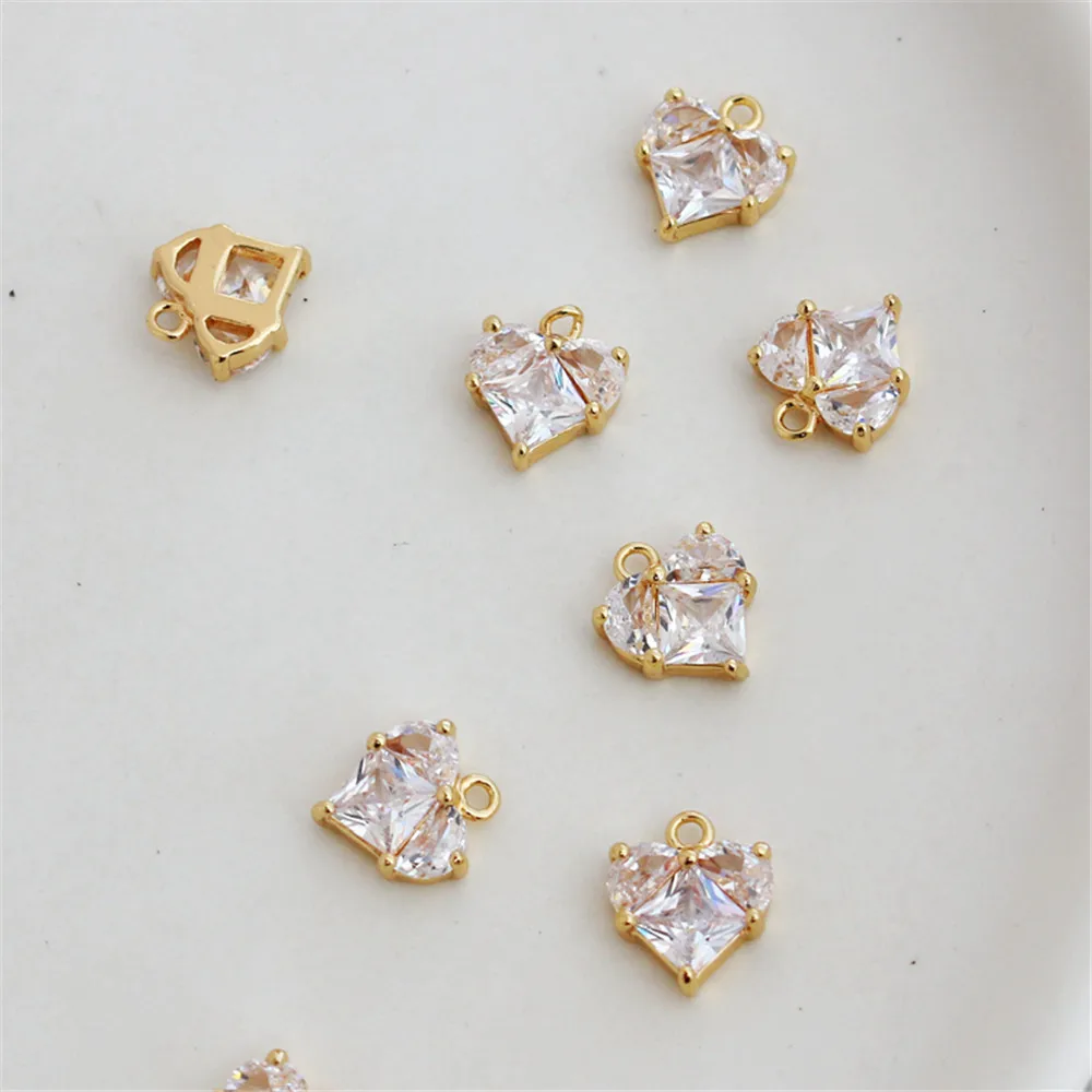 

14k gold clad colorful inlaid zirconia peach heart 10mm pendant bracelet necklace handmade earrings diy jewelry charm