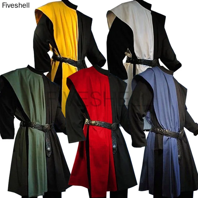 

Adult Men Medieval Halloween Cosplay Renaissance Warriors Knight Costume Robe Shirt Tops Long Sleeve Tabard Surcoat Male Tunic