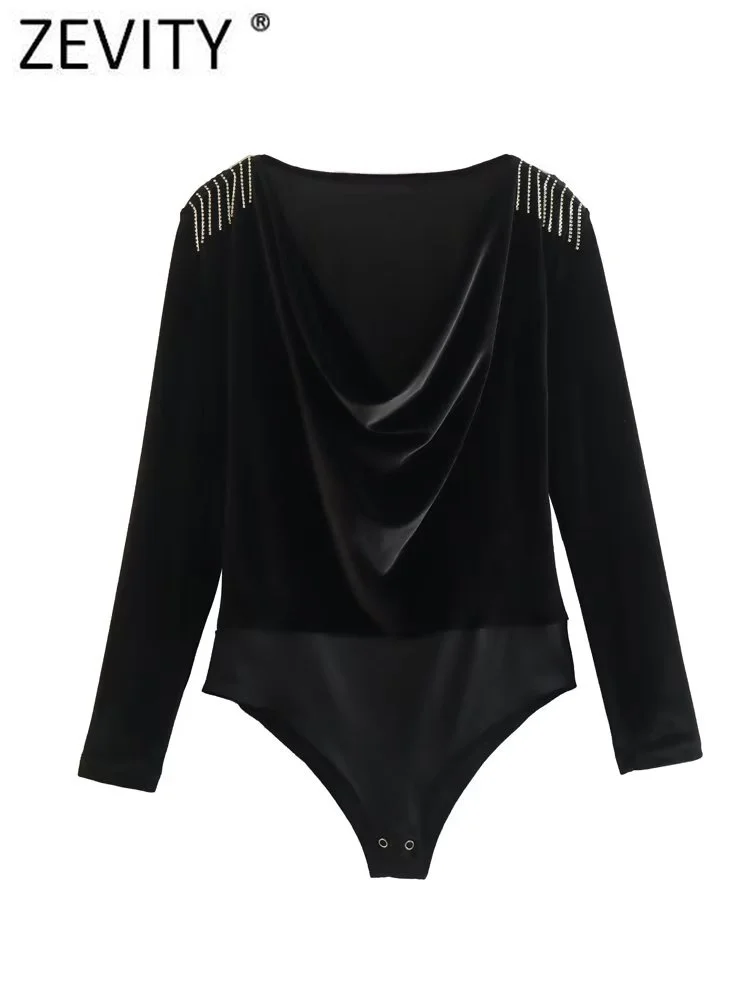 

Zevity новые женские модные плечевые бриллиантовые комбинезоны с бахромой из тонкого бархата женские шикарные вечерние комбинезоны LS2936