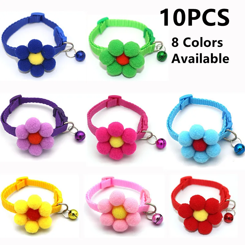 

10PCS Cute Cat Collar Small Puppy Cat Collars Bow Kitten Cat Collar Bowknot Necklace with Bell for Dogs Chihuahua Pet Supplies