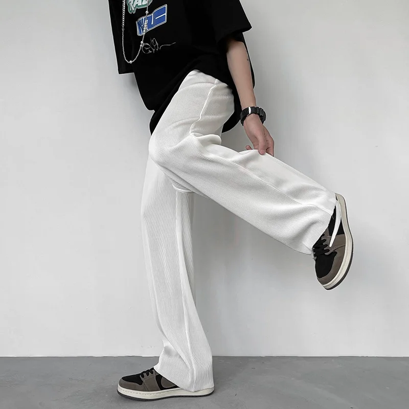 

Plus Size 5XL-S Summer Ice Silk Loose Casual Wide Leg Pants For Men Clothing 2022 All Match Comfortable Straight Trousers 3Color