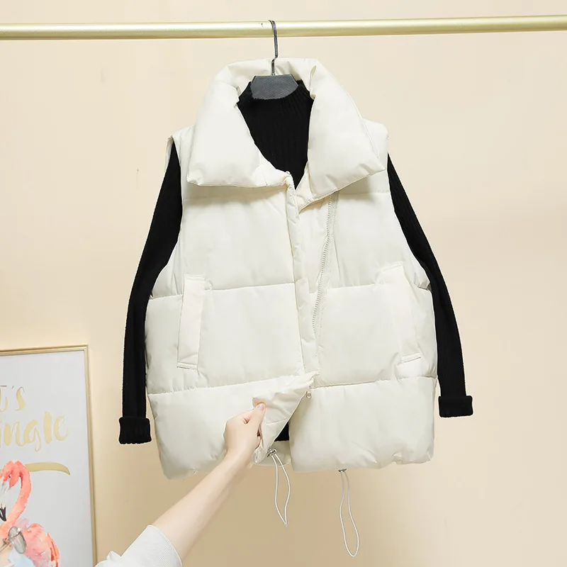 New Winter Women Jacket Vest Stand Collar Sleeveless Down Cotton Vests Casual Loose Warm Windproof Solid Fashion Woman Down Vest