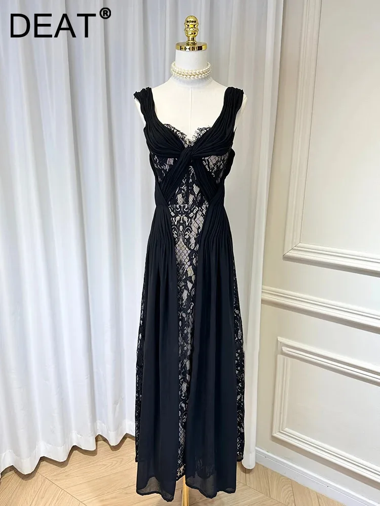 Женское кружевное платье с глубоким V-образным вырезом DEAT элегантное