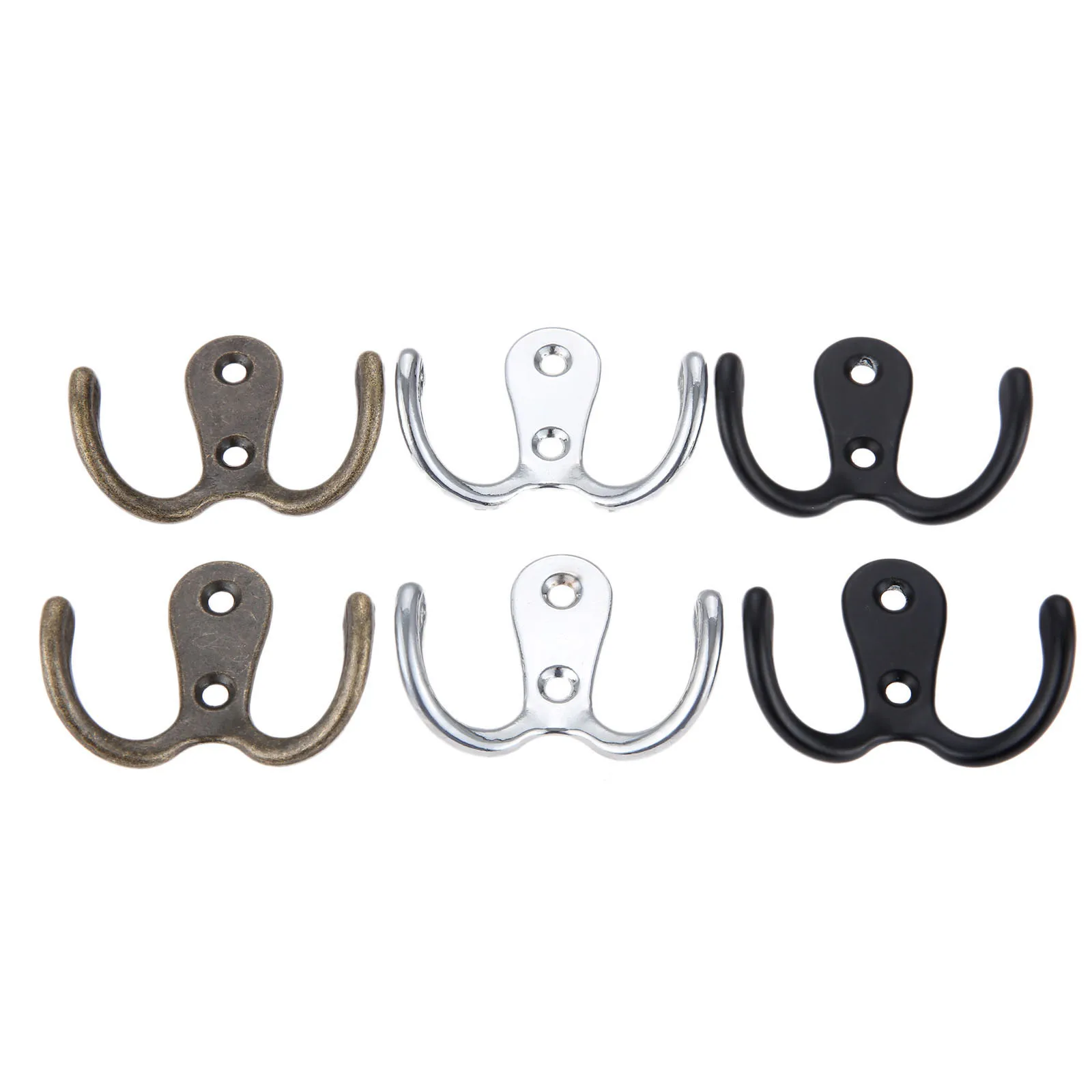 

2pcs 55*41mm Double Heads Hanger Hooks Wall Door Bath Double Prong Coat Hook Hanger Black/ Silver/Antique Bronzem