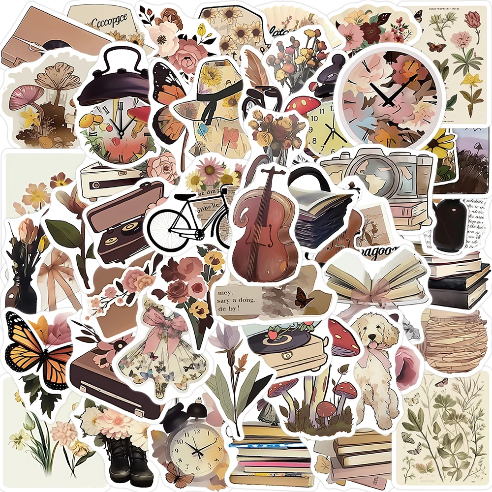 

10/30/50PCS Retro Art Aesthetic Flower Cartoon Stickers Decal For Travel Luggage Laptop Guitar Skateboard Cute Graffiti Sticker