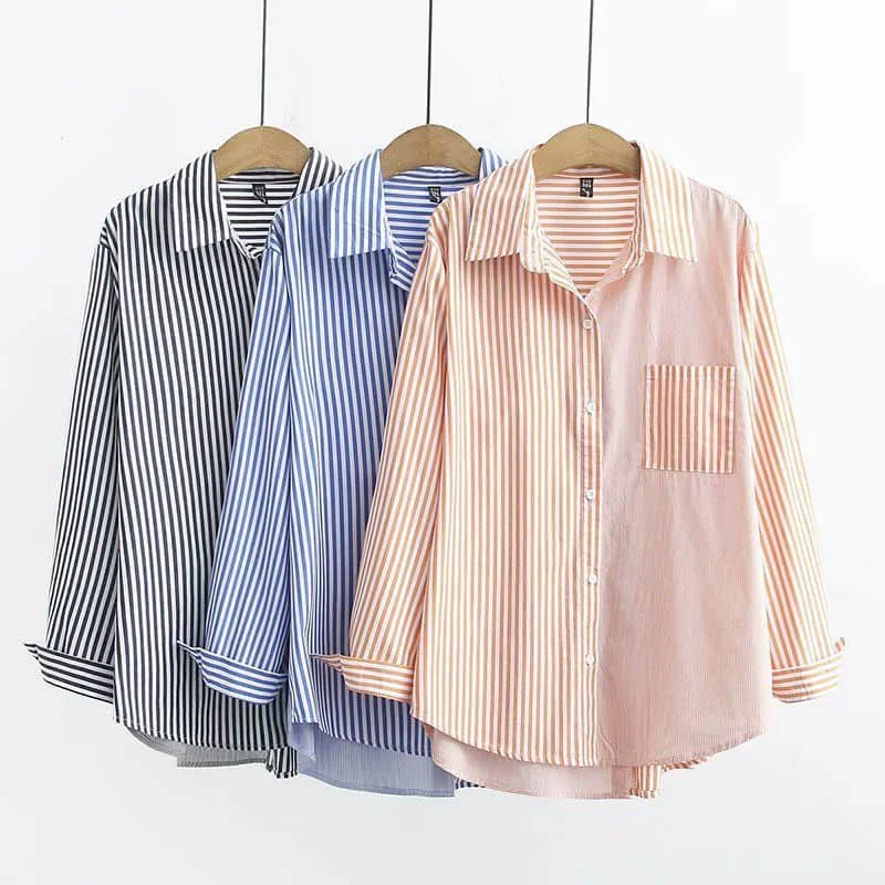 Женская винтажная рубашка-поло в полоску с длинным рукавом