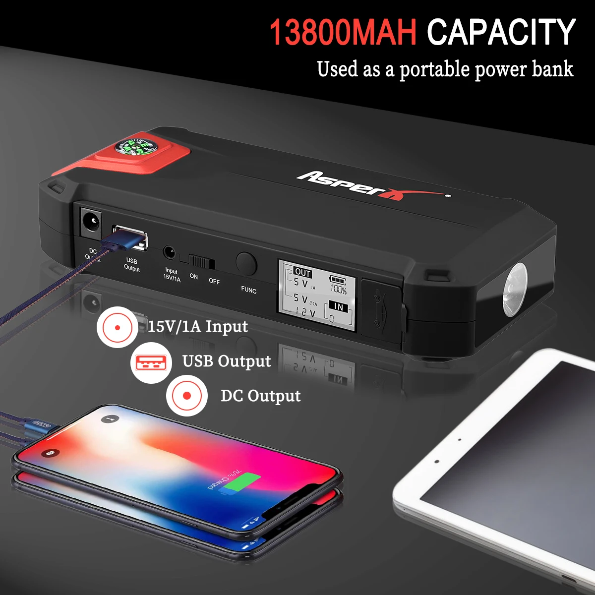 

Grepro 13800mAh Car Jump Starter Portable Power Bank Starting Device Diesel Petrol Car Charger For Car Battery Buster Booster