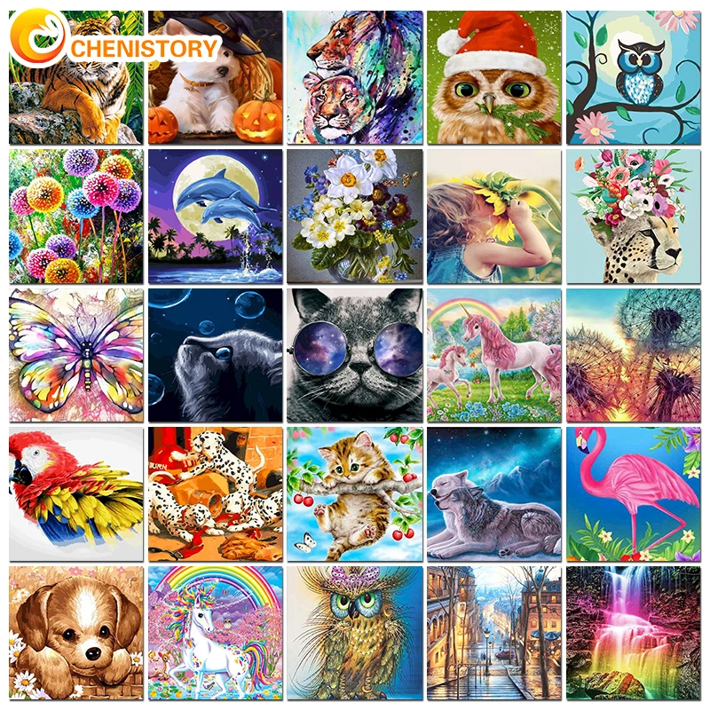 

CHENISTORY Oil Painting By Numbers Animal On Canvas Adults Kit Drawing Wolf Home Decoration Handwork Painting Children's Gift