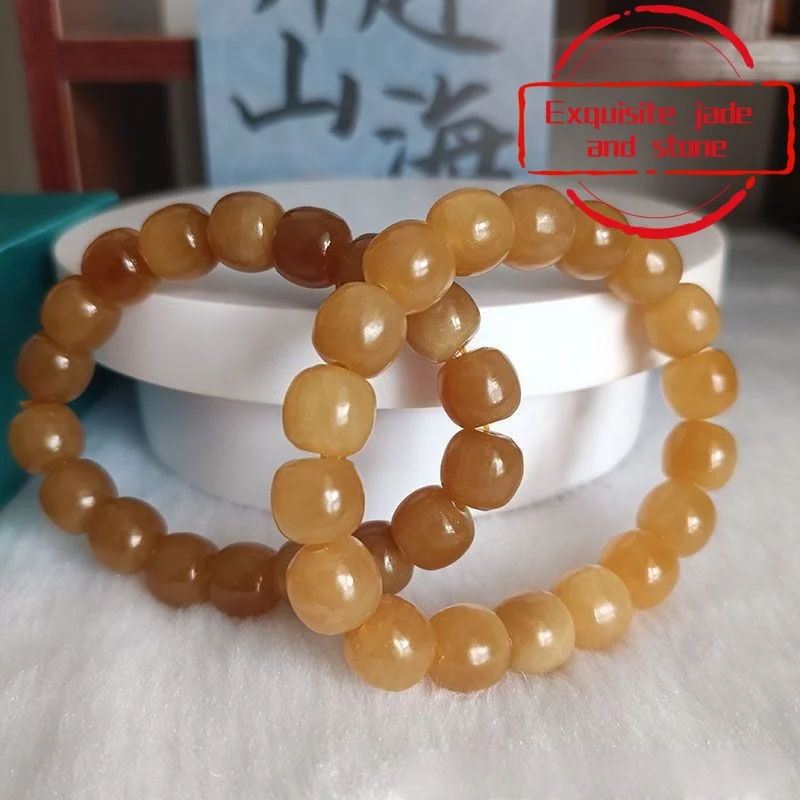 Аутентичный коричневый сахарный нефритовый женский браслет с бусинами в