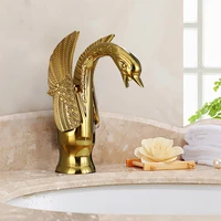 gold luxury bathroom sink faucet vintage copper swan style personality fashion deck mount hot and cold mixer black basin faucet