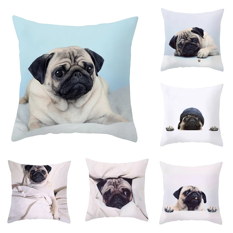 

Cute Cartoon Dog Cushion Cover Creative Pug Dog Decorative Pillowcase Home Sofa Car Bulldog Pillow Case Cover Cushion Cover