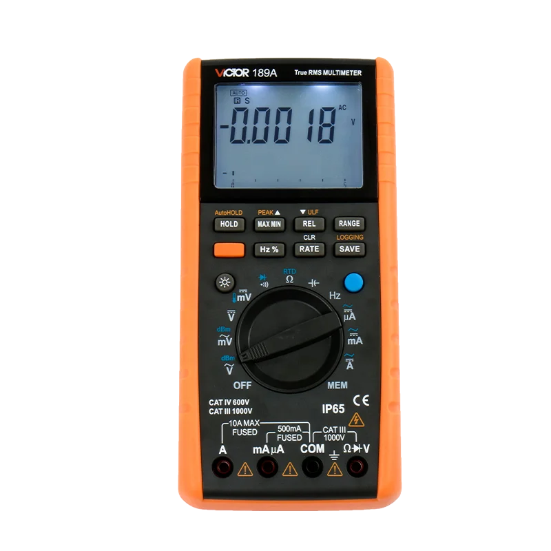 

VICTOR 189A True RMS Digital Multimeter Automatic / Manual Range AC DC 1000V 10A With RTD Thermocouple dBm Meter
