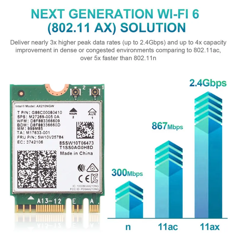 5374 Мбит/с Wi-Fi 6E AX210 2 4G/5 ГГц/6 ГГц для Bluetooth 5 До M ключ NVMe SSD порт сеть Wlan адаптер 6 Intel