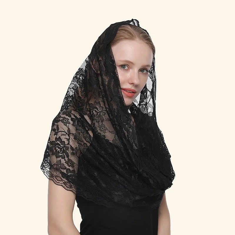 

White Women Spanish Mantilla Lace Catholic Veil Chapel Scarf for Church Shawl Head Covering Scarf Mass Shawl Muslim Woman Veil