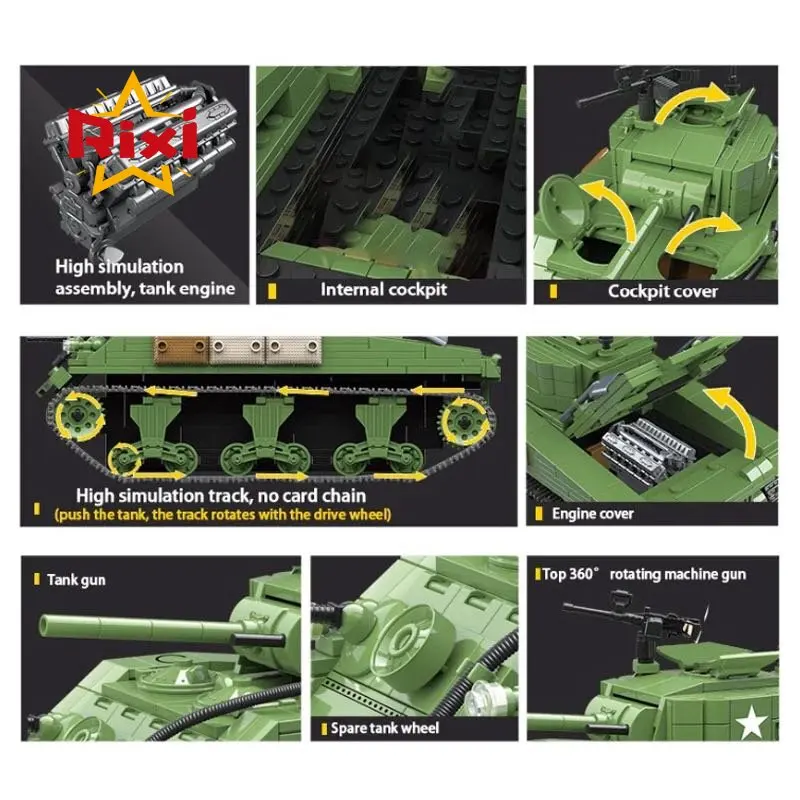726pcs Military US Sherman M4A1 Tank Building Blocks WW2 Panzer City Army Soldier Weapon Bricks Kids MOC Toys For Children Gifts - купить по