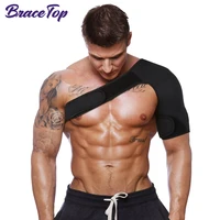 bracetop adjustable breathable gym sports care single shoulder support back brace guard strap wrap belt band pads black bandage