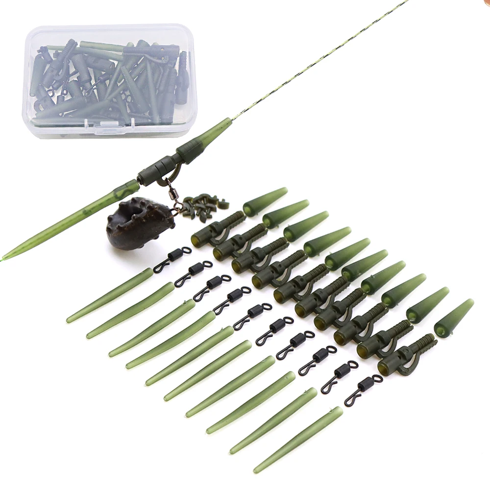 

40pcs=10set Carp Fishing Accessories Lead Weight Clip Rubber Tail Anti Tangle Sleeve QC Snap Swivels For Hair Rig Fish Tackle