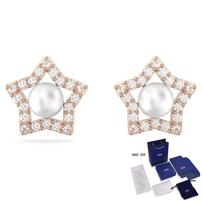 Stella 2024 Модные Серьги-кольца В Винтажном Стиле С Круглым Вырезом Звезды Белое И