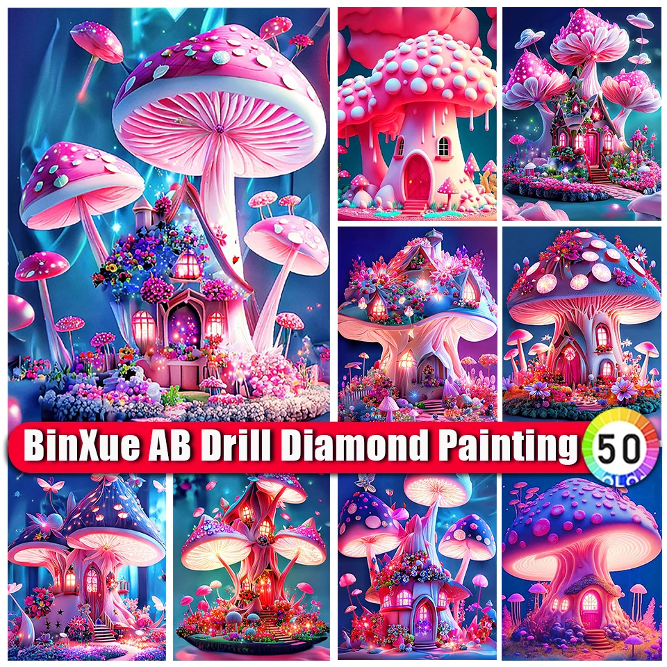 

BinXue 2023 New Scenery Mushroom House AB Diamond Painting Handmade DIY Flower Sea Dragonfly Mosaic Cross Stitch Home Decor Gift
