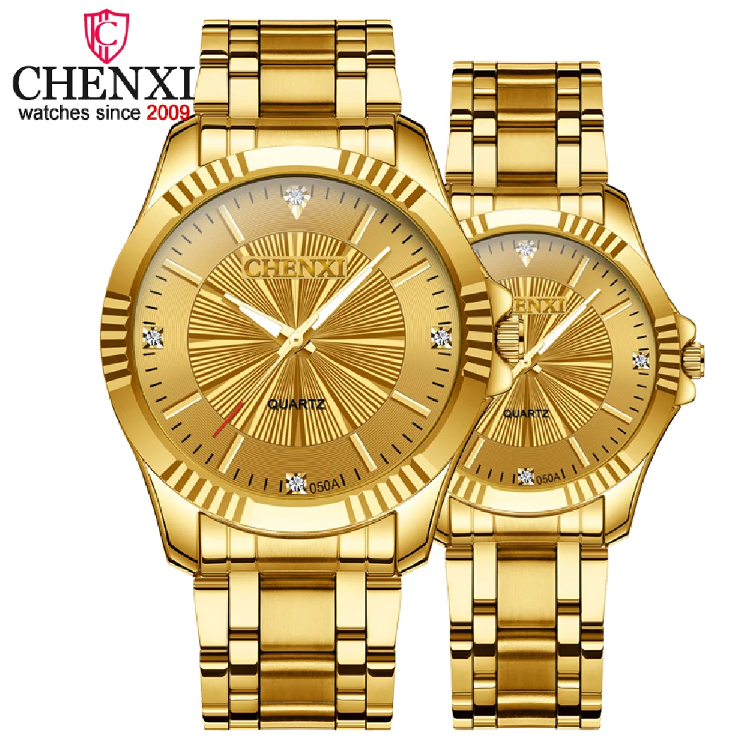 

CHENXI Creative Golden Men's Quartz Wristwatches Women Men Full Steel Luxury Clock Brand Watches lovers' Waterproof Gold Watch