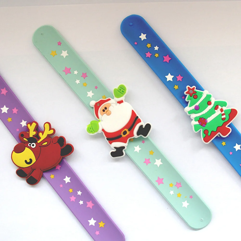 

6 Pcs Christmas Bracelet Party Favors Children Toy Wrist Slap Bracelets Silica Gel Silicone