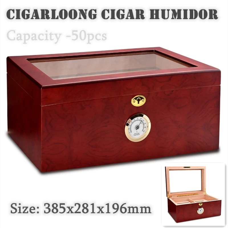 

385x281x196mm Cedar Wood Cigar Humidor Cool Quality Simple Design Mellow Portable Humidifier Cigarette Case Capacity 50 Skylight