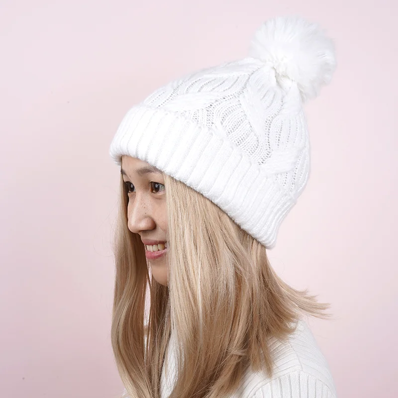 

Зимняя вязаная шапка для мужчин и женщин, Повседневная шапка с большим меховым помпоном, ветрозащитные шапки унисекс из акрилового волокна,...