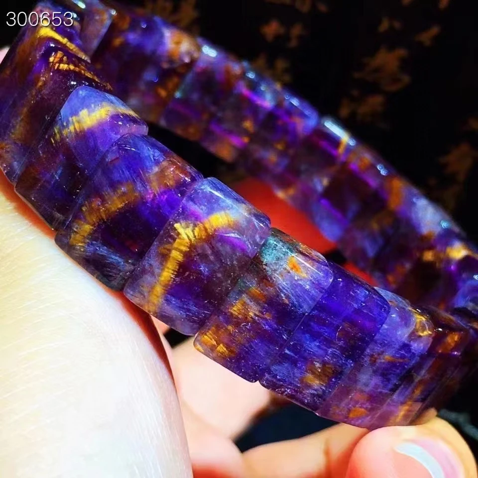 Натуральный браслет из пурпурного рутилированного ауралита 23 с кокаоксенитом, размер 13.8х8.2х6.2 мм, женские бусины из золотого кварца, качество AAAAAA.