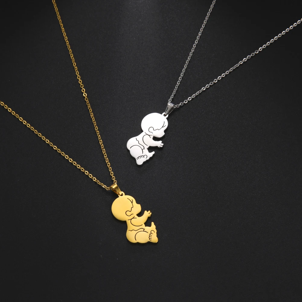 

Trend Women's Necklace Baby Boy Side Sitting Pendant Necklace Stainless Steel Jewelry for Child Brithday Gifts