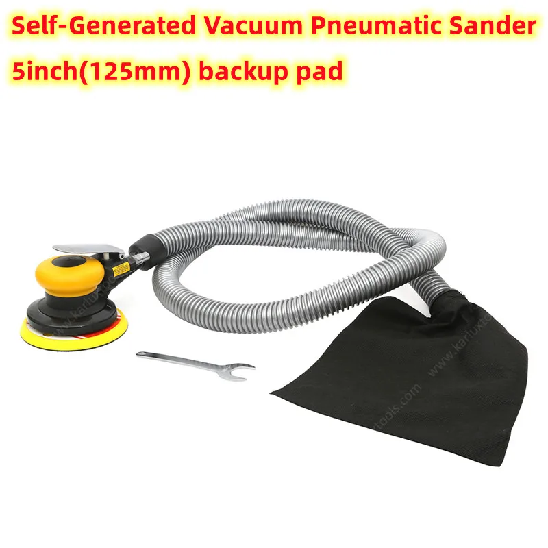 5 Inch (125mm) Self Generated Vacuum Air Sander Orbital Polisher Eccentric 5mm Grinding Machine Pneumatic Sanding Polishing Tool