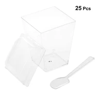 25 sets 150ml square jelly cup lid spoon sets mini dessert cups mousse cups set for cake shop bar my 5875 random spoon pattern