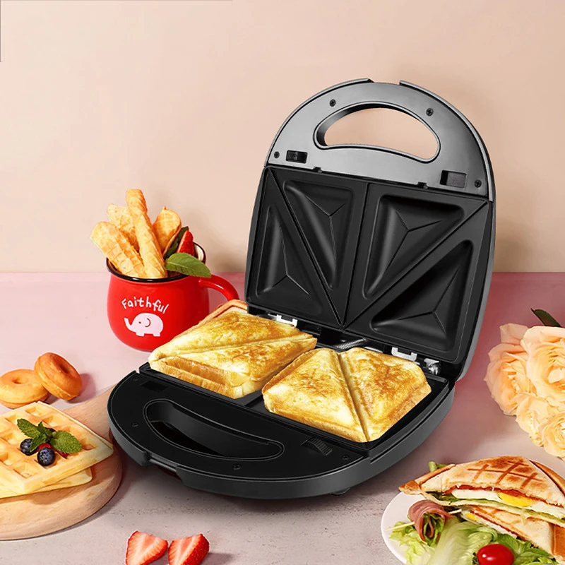 Sandwich Panini Maker Grilled Cheese Machine, Double-Sided Bread Breakfast Barbecue Machine Non-stick Surface, 2 Slice, Black
