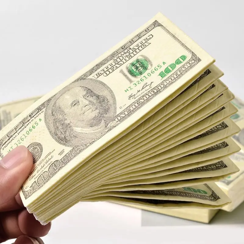 

10 Sheets/Pack Funny Dollar Pattern Tissue Paper Disposable Towel Pure Wood Portable Money Napkin Handkerchief Party Tableware