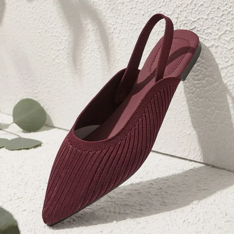 

Summer Flat Heel Casual Red Muller Shoes women sandals Half Toe Women's Shoes Solid Color Mesh Fabric Pointed flats shoes woman