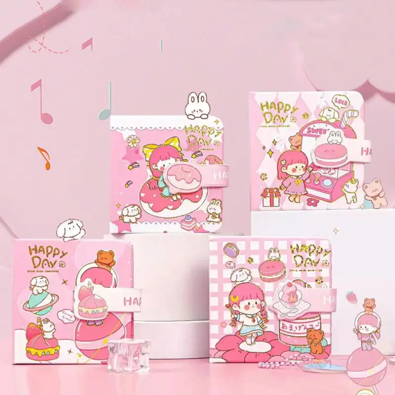 

Kawaii Pink Anime Notebook Soft Leather Pocket Magnetic Buckle Notepad Colorful Pages Girls Cute Journals Diary Stationery Set