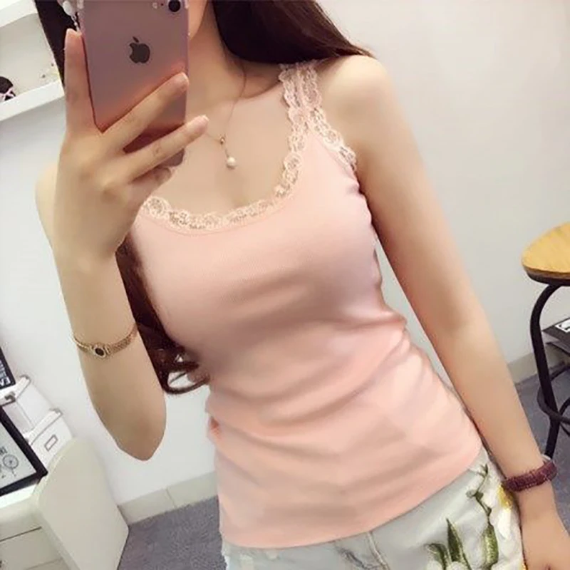 

Ladies 2021 Lace-up Off-the-shoulder Fashion Top Lace Basic Pink Retro Clothing Fashion Trend New Sleeveless T-Shirt