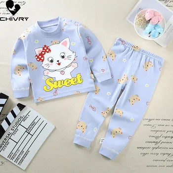 New 2022 Kids Boys Girls Pajama Sets Cartoon Long Sleeve T-Shirt Tops with Pants Toddler Baby Spring Autumn Sleeping Clothes 1