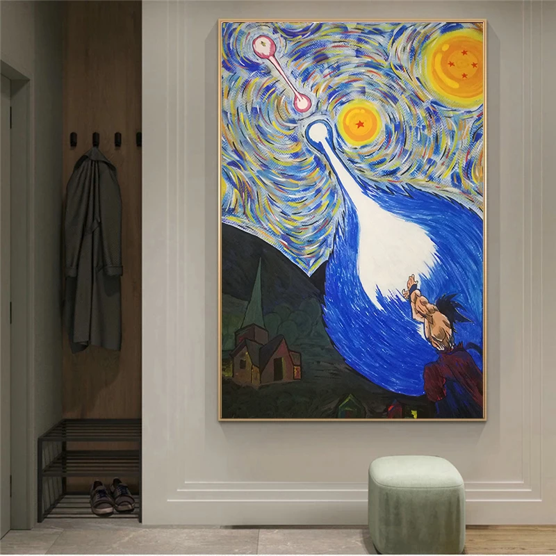 

Dragon Ball Peripheral Goku Van Gogh Starry Night Anime Wall Art Poster Canvas Painting Living Room Mural Wallpapers Home Decor